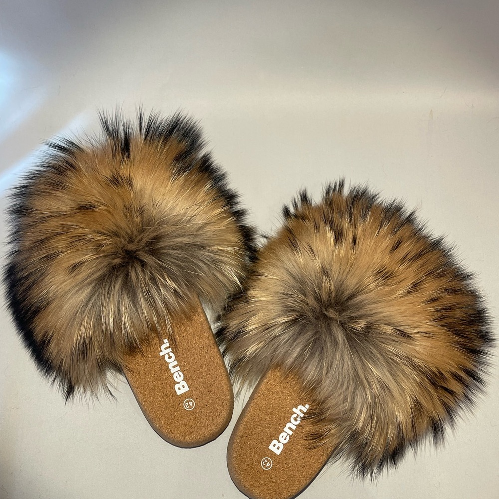 Real Raccoon Fur Slippers